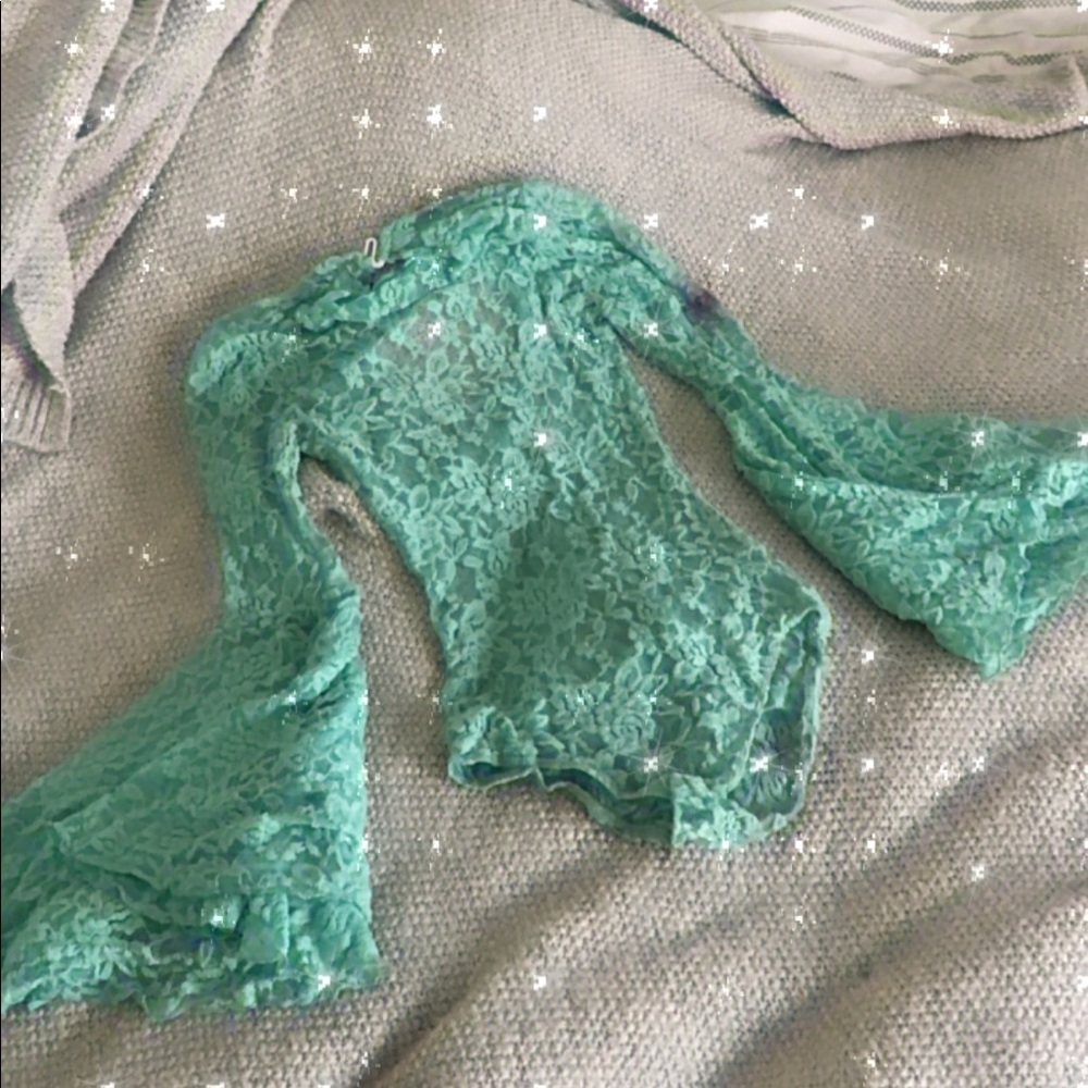 Blue Lace Bodysuit w Bell Sleeves | Festival Wear